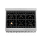 ZLINE 36 in. 4.6 cu. ft. Legacy Dual Fuel Range with Gas Cooktop and Electric Convection Oven in DuraSnow® Stainless Steel with 6 Brass Burners (RAS-SN-BR-36)