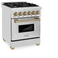 ZLINE Autograph Edition 24 in. 2.8 cu. ft. Legacy Dual Fuel Range with 4 Burner Gas Cooktop and Electric Convection Oven in Stainless Steel and Champagne Bronze Accents (RAZ-24-CB)