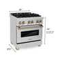 ZLINE Autograph Edition 30 in. Kitchen Package with Stainless Steel Dual Fuel Range, Range Hood, Dishwasher, and Refrigerator with External Water Dispenser with Champagne Bronze Accents (4AKPR-RARHDWM30-CB)