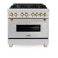 ZLINE Autograph Edition 36 in. 4.6 cu. ft. Legacy Dual Fuel Range with 6 Burner Gas Cooktop and Electric Convection Oven in Stainless Steel and Polished Gold Accents (RAZ-36-G)