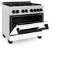 ZLINE Autograph Edition 36 in. 4.6 cu. ft. Legacy Dual Fuel Range with 6 Burner Gas Cooktop and Electric Convection Oven in DuraSnow® Stainless Steel with White Matte Door and Matte Black Accents (RASZ-WM-36-MB)