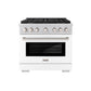 ZLINE 36 in. 5.2 cu. ft. Paramount Dual Fuel Range with 6 Burner Gas Cooktop and Electric Convection Oven in Stainless Steel with White Matte Door (SDR-WM-36)