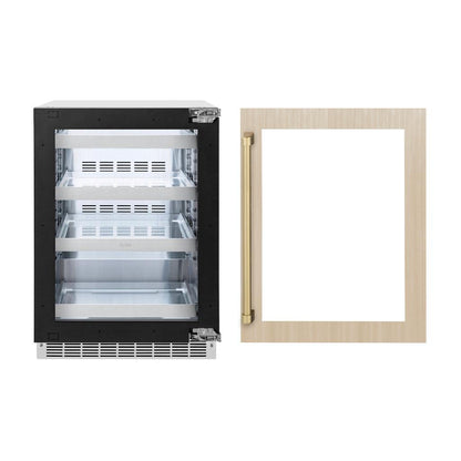 ZLINE Autograph Edition 24 in. Touchstone 151 Can Beverage Fridge With Panel Ready Glass Door And Champagne Bronze Handle (RBSPOZ-24-CB)