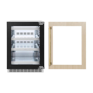 ZLINE Autograph Edition 24 in. Touchstone 151 Can Beverage Fridge With Panel Ready Glass Door And Polished Gold Handle (RBSPOZ-24-G)