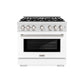 ZLINE 36 in. 5.2 cu. ft. Select Gas Range with 6 Burner Cooktop and Convection Gas Oven in DuraSnow® Stainless Steel with White Matte Door (HGRS-WM-36)
