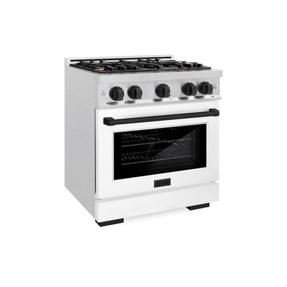 ZLINE Autograph Edition 30 in. 4.2 cu. ft. Select Gas Range with 4 Burner Cooktop and Convection Gas Oven in DuraSnow® Stainless Steel with White Matte Door and Matte Black Accents (HGRSZ-WM-30-MB)
