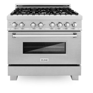 ZLINE 36 in. Kitchen Package with Fingerprint Resistant Stainless Steel Dual Fuel Range, Ducted Vent Range Hood and Dishwasher (3KP-RASRH36-DW)
