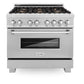 ZLINE 36 in. 4.6 cu. ft. Legacy Dual Fuel Range with Gas Cooktop and Electric Convection Oven in DuraSnow® Stainless Steel with 6 Brass Burners (RAS-SN-BR-36)