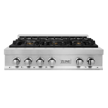 ZLINE 36 in. Legacy Gas Rangetop with 6 Brass Burners and Porcelain Cooktop in Stainless Steel (RT-BR-36)