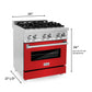 ZLINE 30 in. 4.0 cu. ft. Legacy Dual Fuel Range with 4 Burner Gas Cooktop and Electric Convection Oven in Stainless Steel and Red Matte Door (RA-RM-30)