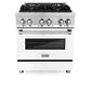 ZLINE 30 in. 4.0 cu. ft. Legacy Dual Fuel Range with 4 Burner Gas Cooktop and Electric Convection Oven in Stainless Steel and White Matte Door (RA-WM-30)