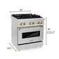 ZLINE Autograph Edition 30 in. Kitchen Package with Stainless Steel Dual Fuel Range and Range Hood with Polished Gold Accents (2AKP-RARH30-G)