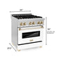 ZLINE Autograph Edition 30 in. Kitchen Package with Stainless Steel Dual Fuel Range with White Matte Door and Range Hood with Polished Gold Accents (2AKP-RAWMRH30-G)