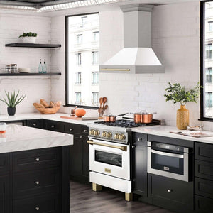 ZLINE Autograph Edition 30 in. Fingerprint Resistant Stainless Steel Range Hood with White Matte Shell and Handle (8654SNZ-WM30)