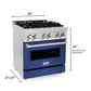 ZLINE 30 in. 4.0 cu. ft. Legacy Dual Fuel Range with 4 Burner Gas Cooktop and Electric Convection Oven in Stainless Steel and Blue Matte Door (RA-BM-30)