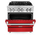 ZLINE 30 in. 4.0 cu. ft. Legacy Dual Fuel Range with 4 Burner Gas Cooktop and Electric Convection Oven in Stainless Steel and Red Matte Door (RA-RM-30)