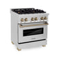 ZLINE Autograph Edition 30 in. Kitchen Package with Stainless Steel Dual Fuel Range and Range Hood with Champagne Bronze Accents (2AKP-RARH30-CB)