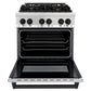 ZLINE Autograph Edition 30 in. 4.0 cu. ft. Legacy Dual Fuel Range with 4 Burner Gas Cooktop and Electric Convection Oven in Stainless Steel and Matte Black Accents (RAZ-30-MB)