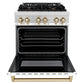 ZLINE Autograph Edition 30 in. 4.0 cu. ft. Legacy Dual Fuel Range with 4 Burner Gas Cooktop and Electric Convection Oven in Stainless Steel with White Matte Door and Polished Gold Accents (RAZ-WM-30-G)