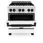 ZLINE Autograph Edition 30 in. Kitchen Package with Stainless Steel Dual Fuel Range with White Matte Door, Range Hood and Dishwasher with Matte Black Accents (3AKP-RAWMRHDWM30-MB)