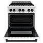 ZLINE Autograph Edition 30 in. Kitchen Package with Stainless Steel Dual Fuel Range with White Matte Door and Range Hood with Matte Black Accents (2AKP-RAWMRH30-MB)