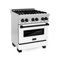 ZLINE Autograph Edition 30 in. Kitchen Package with Stainless Steel Dual Fuel Range with White Matte Door and Range Hood with Matte Black Accents (2AKP-RAWMRH30-MB)