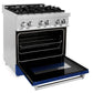 ZLINE 30 in. 4.0 cu. ft. Legacy Dual Fuel Range with 4 Burner Gas Cooktop and Electric Convection Oven in Stainless Steel and Blue Gloss Door (RA-BG-30)