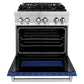 ZLINE 30 in. 4.0 cu. ft. Legacy Dual Fuel Range with 4 Burner Gas Cooktop and Electric Convection Oven in Stainless Steel and Blue Matte Door (RA-BM-30)