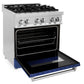ZLINE 30 in. 4.0 cu. ft. Legacy Dual Fuel Range with 4 Burner Gas Cooktop and Electric Convection Oven in Stainless Steel and Blue Matte Door (RA-BM-30)