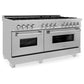 ZLINE 60 in. 7.4 cu. ft. Legacy Dual Fuel Range with 9 Burner Gas Cooktop and 2 Electric Convection Ovens in DuraSnow® Stainless Steel (RAS-SN-60)