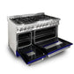 ZLINE 48 in. 6.0 cu. ft. Legacy Dual Fuel Range with 7 Burner Gas Cooktop and 2 Electric Ovens in Stainless Steel and Blue Matte Doors (RA-BM-48)
